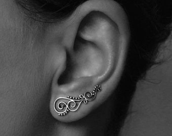 Boucle d'oreille Earclimber spirale à pois, boucles d'oreilles d'alpinisme, grimpeurs d'oreilles