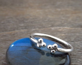 Anillo sencillo de plata con cuentas, anillo en el dedo del pie, anillo abierto en la parte superior, anillo ajustable