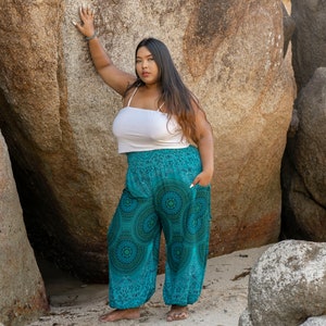 PLUS SIZE luftige Pluderhose mit Mandalamuster in blau türkis Tönen mit Taschen, XXL, große Größe Bild 5