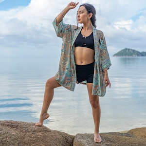 colorful patterned kimono, blouse, wrap, light jacket