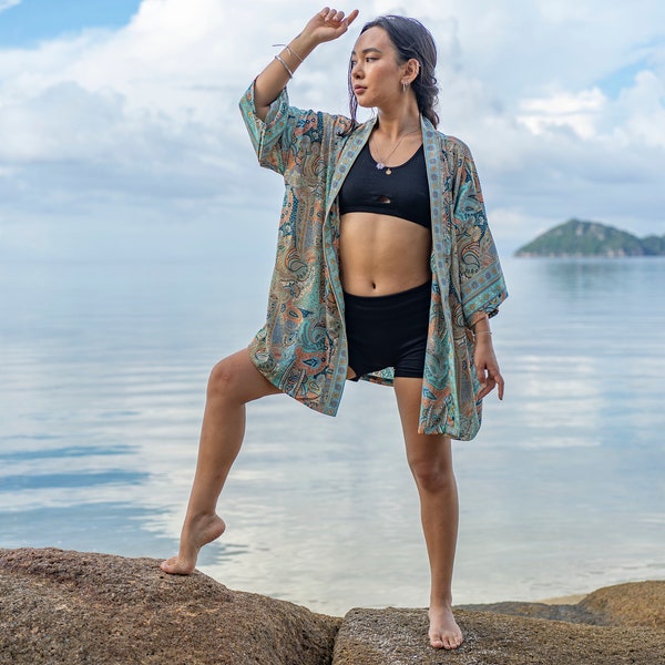 colorful patterned kimono, blouse, cover-up, light jacket