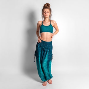 yoga top with detailed back design and flower of life print in turquoise/white image 5