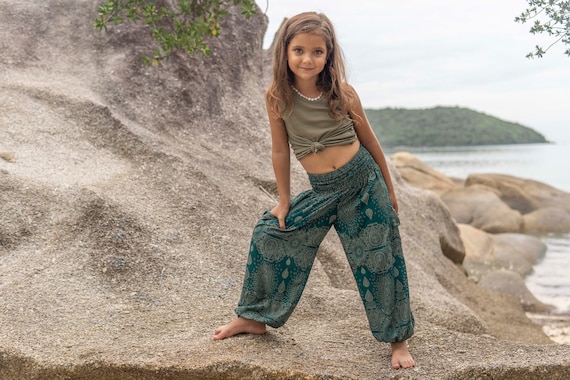 Turquoise Kids Pants With Two Pockets 