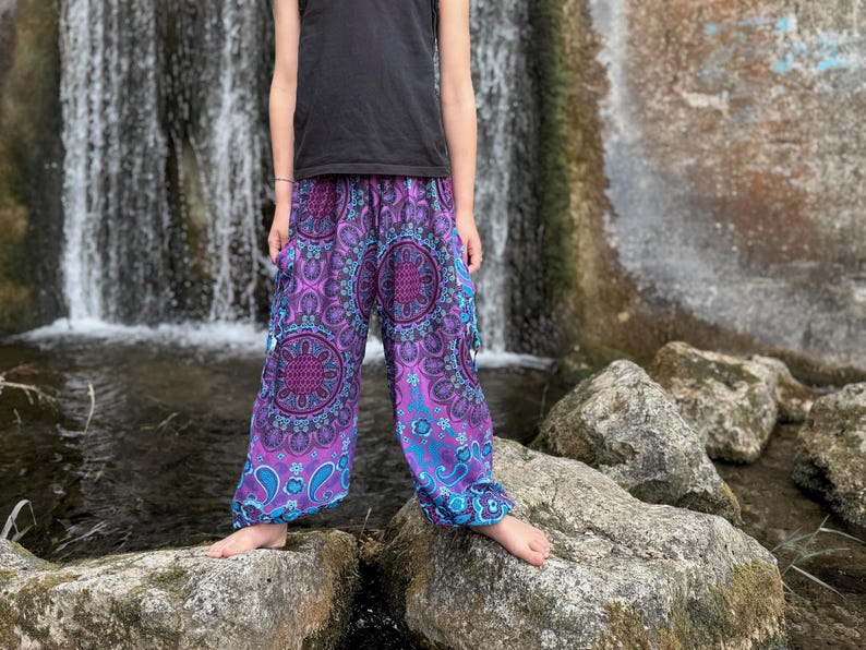 Blue and purple patterned baggy pants for children, children's pants, airy pants for children image 5
