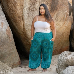 PLUS SIZE luftige Pluderhose mit Mandalamuster in blau türkis Tönen mit Taschen, XXL, große Größe Bild 1