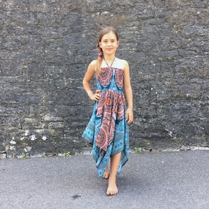 colorful dress for kids, fairy dress, hippie dress, beach dress, summer dress blau/orange