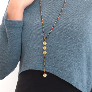 long necklace with spirals, brass and facetted glas beads image 3