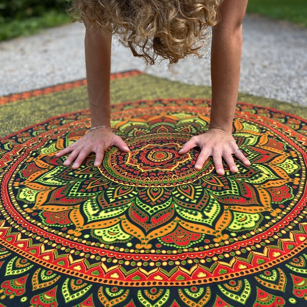 Sarong, serviette de plage, serviette de bain avec fleurs de mandala en vert/coloré