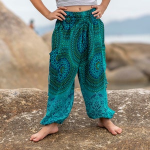 turquoise kids pants with two pockets zdjęcie 6
