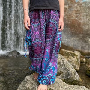Blue and purple patterned baggy pants for children, children's pants, airy pants for children image 1