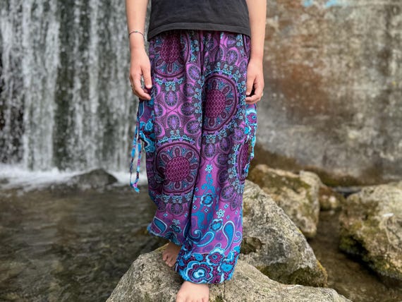 blau lila gemusterte Pluderhose für Kinder, Kinderhose, luftige Hose für Kinder