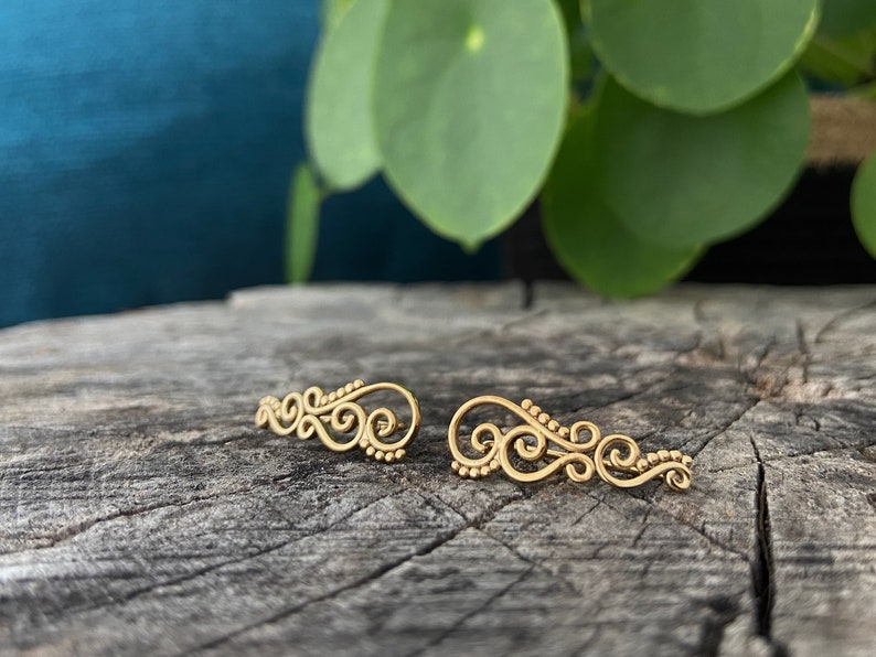 Boucle d'oreille Earclimber spirale à pois, boucles d'oreilles d'alpinisme Gold Plattiert