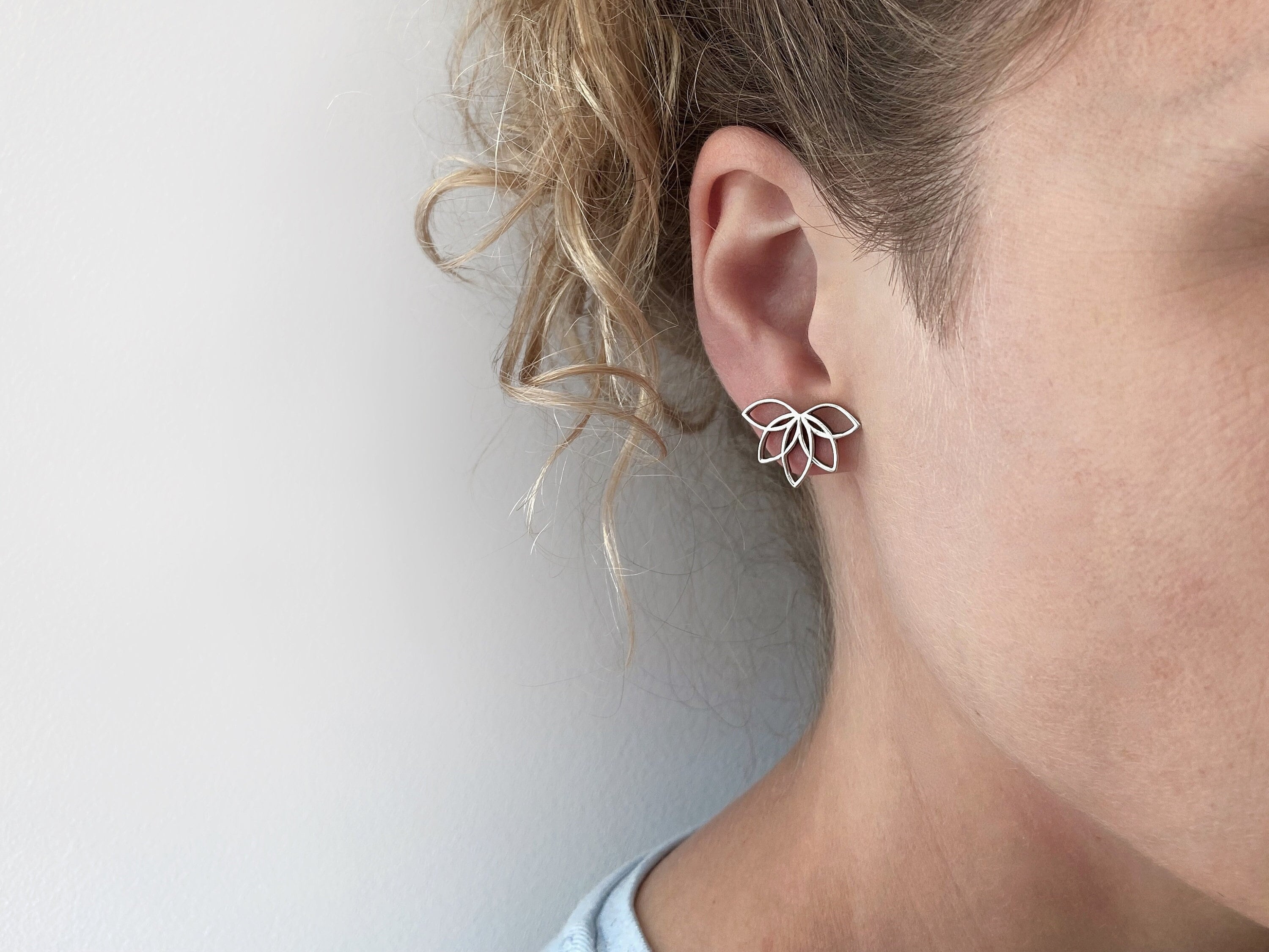 earpins with lotusflower, silver