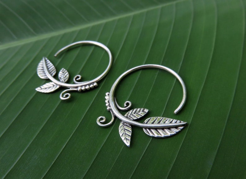 small earrings with leaves and spirals image 2