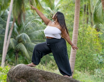 Sarouel aéré GRANDE TAILLE en noir avec poches, XXL, grande taille