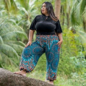 PLUS SIZE luftige Pluderhose in türkis orange mit Taschen, XXL, große Größe Bild 2