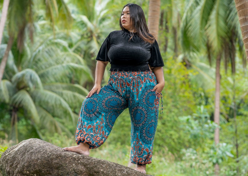 PLUS SIZE luftige Pluderhose in türkis orange mit Taschen, XXL, große Größe Bild 2