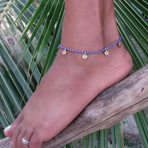 ankle bracelet with small brass spirals