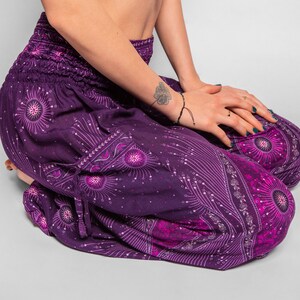 pants with peacock pattern in purple image 8