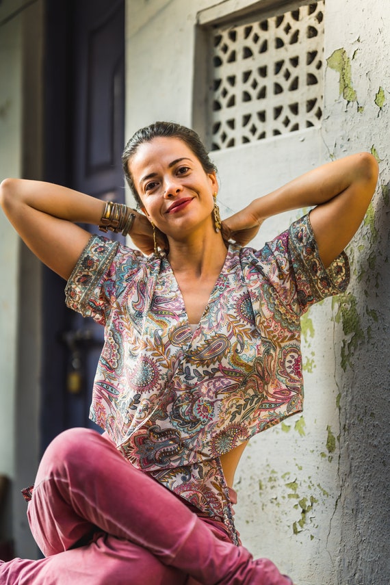 Quimono curto para amarrar, blusa, blusa de verão, manta, padrão