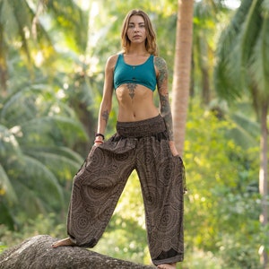 pants with mandala pattern in dark brown image 2