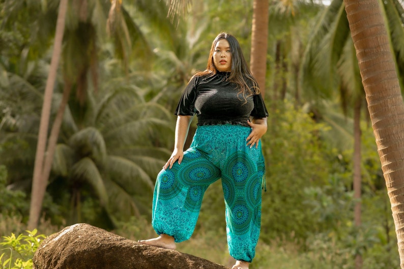 PLUS SIZE luftige Pluderhose mit Mandalamuster in blau türkis Tönen mit Taschen, XXL, große Größe Bild 9