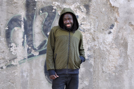 Patchwork Hoodie for Men in Green With Thumbholes Etsy