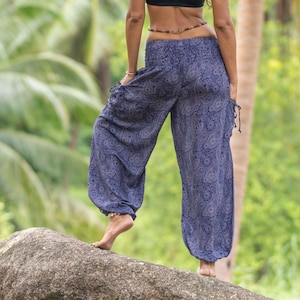 comfy pants with detailed paisley pattern in blue image 4