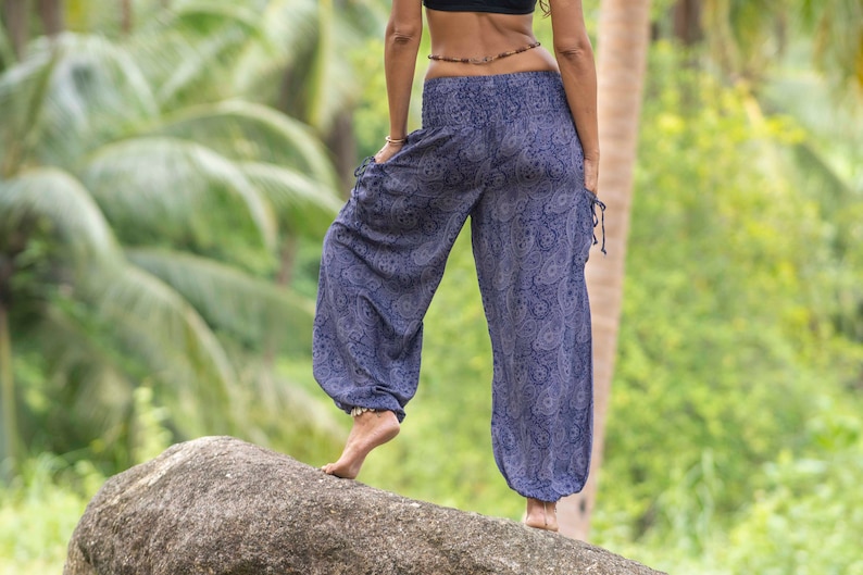 comfy pants with detailed paisley pattern in blue image 4