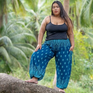 PLUS SIZE, XXL, colorful summer pants turquoise with pockets