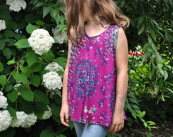 camiseta sin mangas floral para niñas en magenta, top de verano, mandala, top para niños