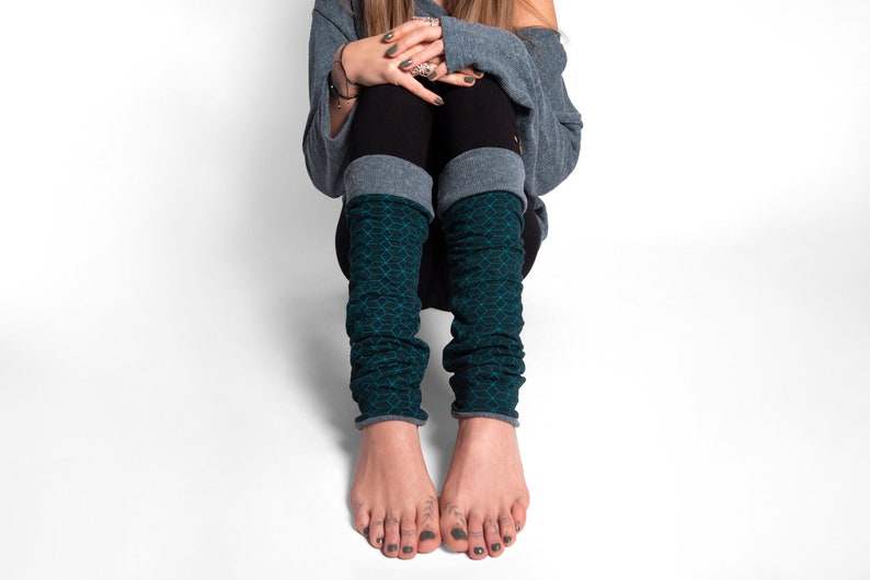 reversible legwarmers in blue, leg warmers, Yoga legwarmers image 3