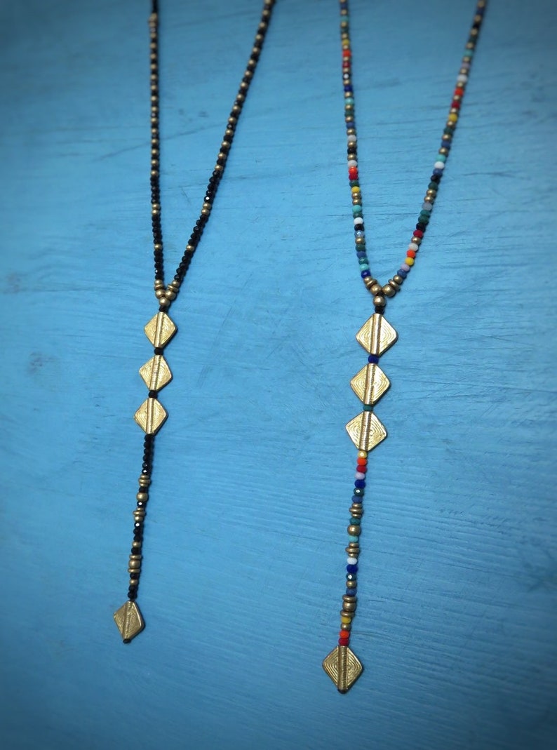 long necklace with spirals, brass and facetted glas beads image 5