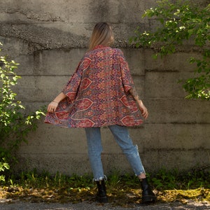 rot rosa gemusterter Kimono, Bluse, Überwurf, leichte Jacke Bild 7