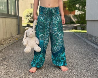 turquoise white kids pants with two pockets