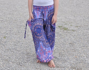 pantaloni harem con fantasia rosa viola per bambini, pantaloni per bambini, pantaloni estivi ariosi per ragazze