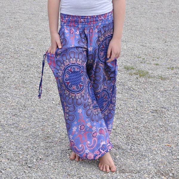 sarouel à motifs rose violet pour enfant, pantalon enfant, pantalon d'été aéré pour fille