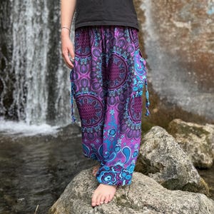 Blue and purple patterned baggy pants for children, children's pants, airy pants for children image 2