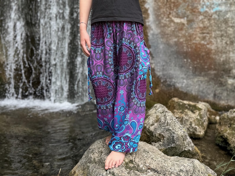 Blue and purple patterned baggy pants for children, children's pants, airy pants for children image 2