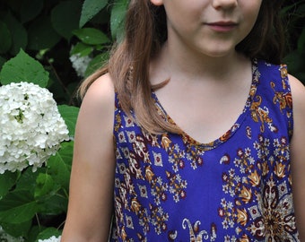 camiseta sin mangas floral para niñas en azul oscuro, top de verano, mandala, top infantil