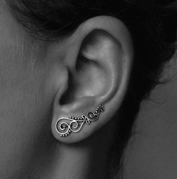 Ear Climber Argento 925/000 Vg. Design Moderno Orecchini Top Edel