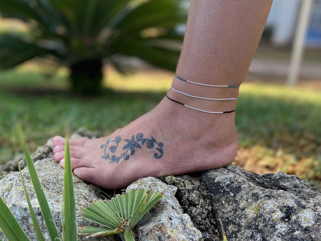 シルバー ビーズ付きアンクレット シルバービーズ付きの調節可能なアンクレット - Etsy 日本