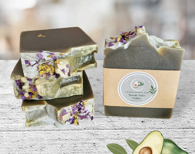 Avocado Matcha Artisan Soap.Avocado Puree Green Tea Handcrafted Vegan Soap Coconut Cream,Avocado Fruit,Green Tea.Handmade  Avocado Soap
