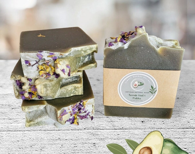 Avocado and Matcha Artisan Soap.Avocado Puree Green Tea Handcrafted Vegan Soap.Coconut cream,Green tea,Avocado Fruit Face and Body Soap