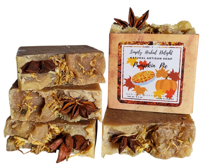 Pumpkin Pie Artisan Soap.  Pumpkin Handmade Soap.  Pumpkin Puree,Shea butter, Pumpkin Seed. Calendula,Ginger,Pumpkin and Spice Vegan Soap