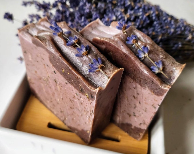 Midnight Lavender Handcrafted Soap.Natural Artisan,Lavender Cocoabutter Soap.Chai,Hibiscus, French Pink Clay.Vegan Botanical Handmade Soap.