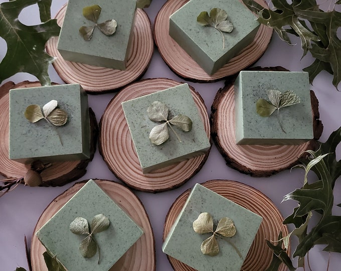 Celtic Forest Nettle and Clover Soap.Handcrafted Herbal Soap. Exfoliating bar. Shea,Mango,Cocoa butter, Nettle,Basil.Vegan Artisan Gift Soap