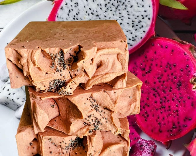 Passion of the Dragon Artisan Soap.Dragon Fruit Hibiscus Vegan Soap.Red Clay,Poppy Seeds,Red Beet Root Soap.Handcrafted Botanical Soap