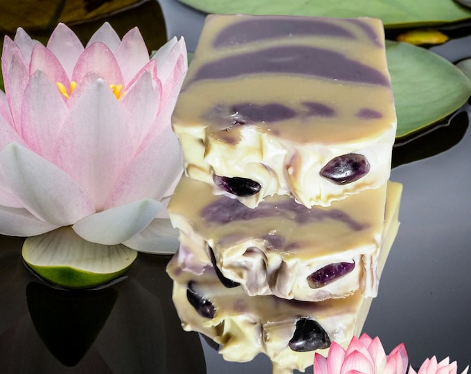 Purple Lotus Amethyst Crystal Artisan Soap.Coconut Cream Handcrafted Vegan Soap. Spirituality,Wisdom,Energy Crystals.Gift Soap Zodiac Stone.