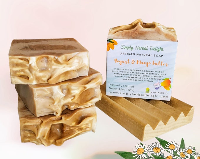 Yogurt and Mango butter Artisan Soap.Coconut Cream Yogurt Natural Soap.Handmade Soap with Yogurt,Mango butter,Yellow Clay.SPA Soap Face,Body